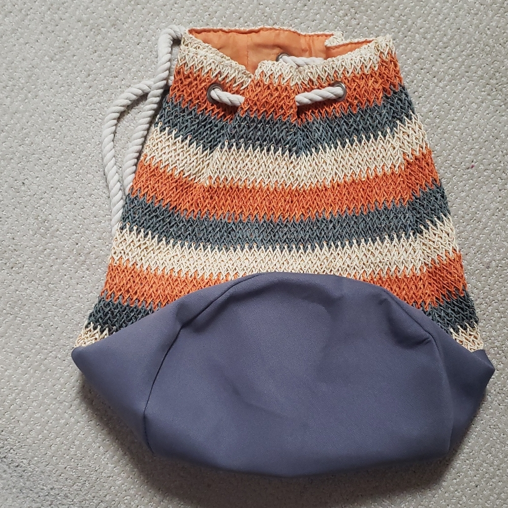 Striped Knit Drawstring Bag